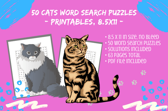 Unlock Creativity and Calm with 50 Cats Word Search Puzzles Activities