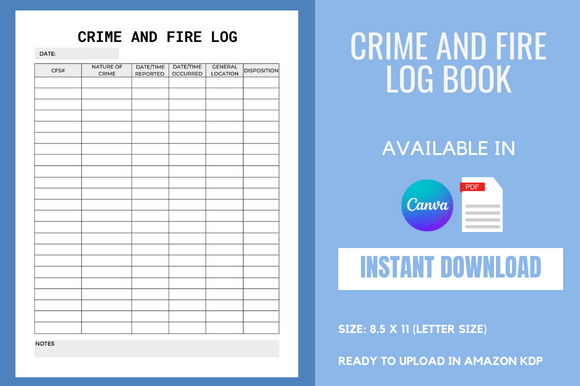 Your Guide to the Crime and Fire Log Book - KDP Interior for Low Content Publishing